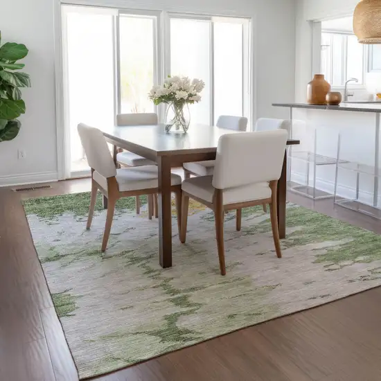 Artichoke Green And Olive Green Abstract Washable Indoor Outdoor Area Rug Photo 7