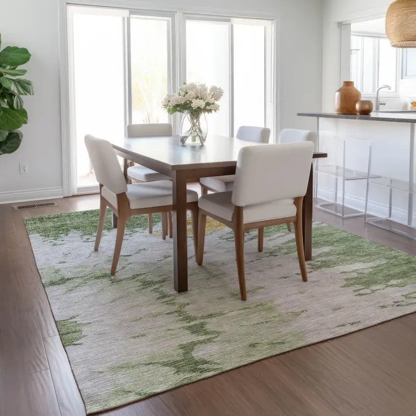 Artichoke Green And Olive Green Abstract Washable Indoor Outdoor Area Rug Photo 7