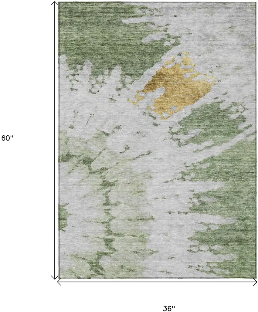 Artichoke Green And Olive Green Abstract Washable Indoor Outdoor Area Rug Photo 9