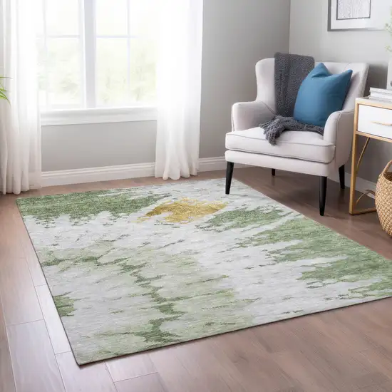 Artichoke Green And Olive Green Abstract Washable Indoor Outdoor Area Rug Photo 6