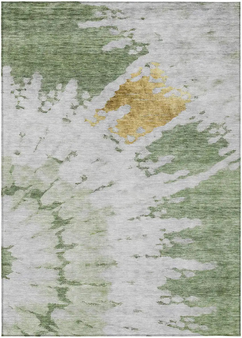Artichoke Green And Olive Green Abstract Washable Indoor Outdoor Area Rug Photo 2