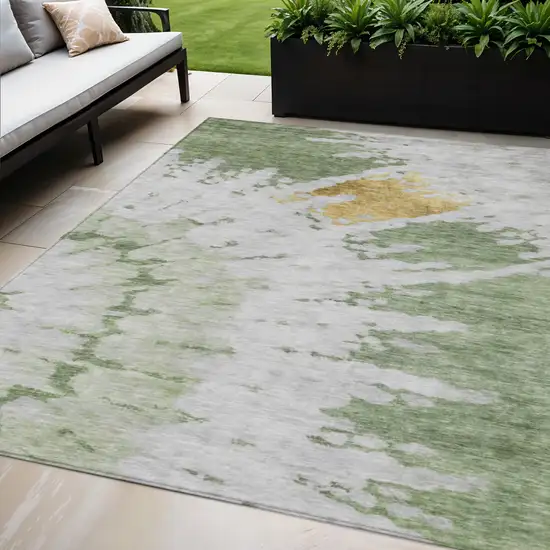 Artichoke Green And Olive Green Abstract Washable Indoor Outdoor Area Rug Photo 1