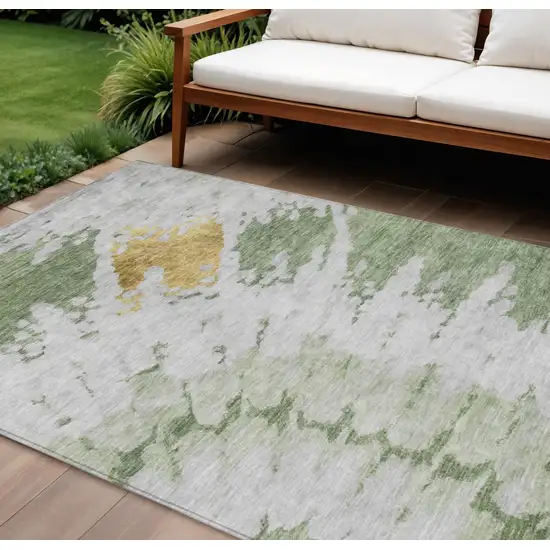 Artichoke Green And Olive Green Abstract Washable Indoor Outdoor Area Rug Photo 1