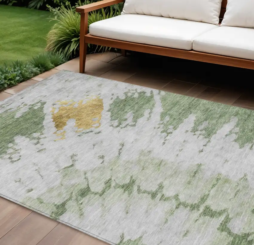 Artichoke Green And Olive Green Abstract Washable Indoor Outdoor Area Rug Photo 1