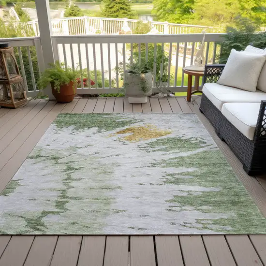 Artichoke Green And Olive Green Abstract Washable Indoor Outdoor Area Rug Photo 6