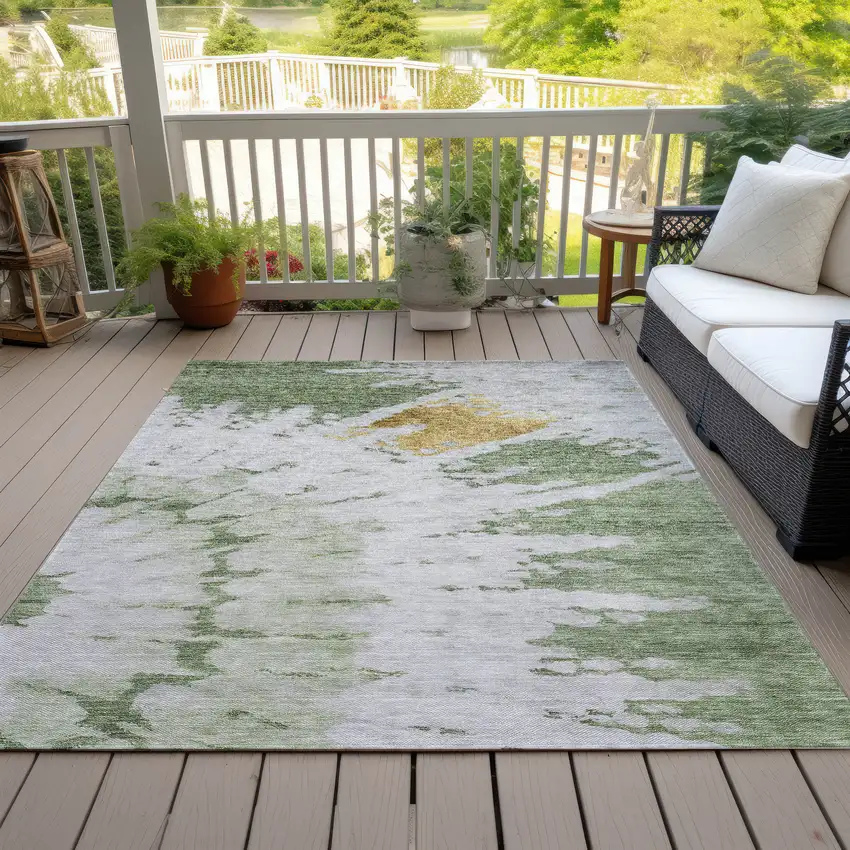 Artichoke Green And Olive Green Abstract Washable Indoor Outdoor Area Rug Photo 6