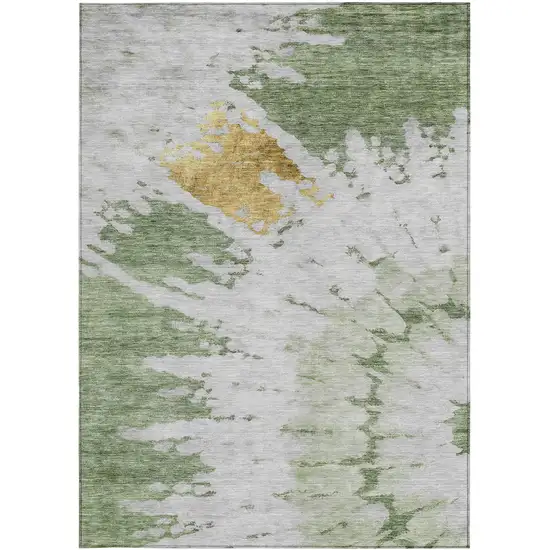 Artichoke Green And Olive Green Abstract Washable Indoor Outdoor Area Rug Photo 5