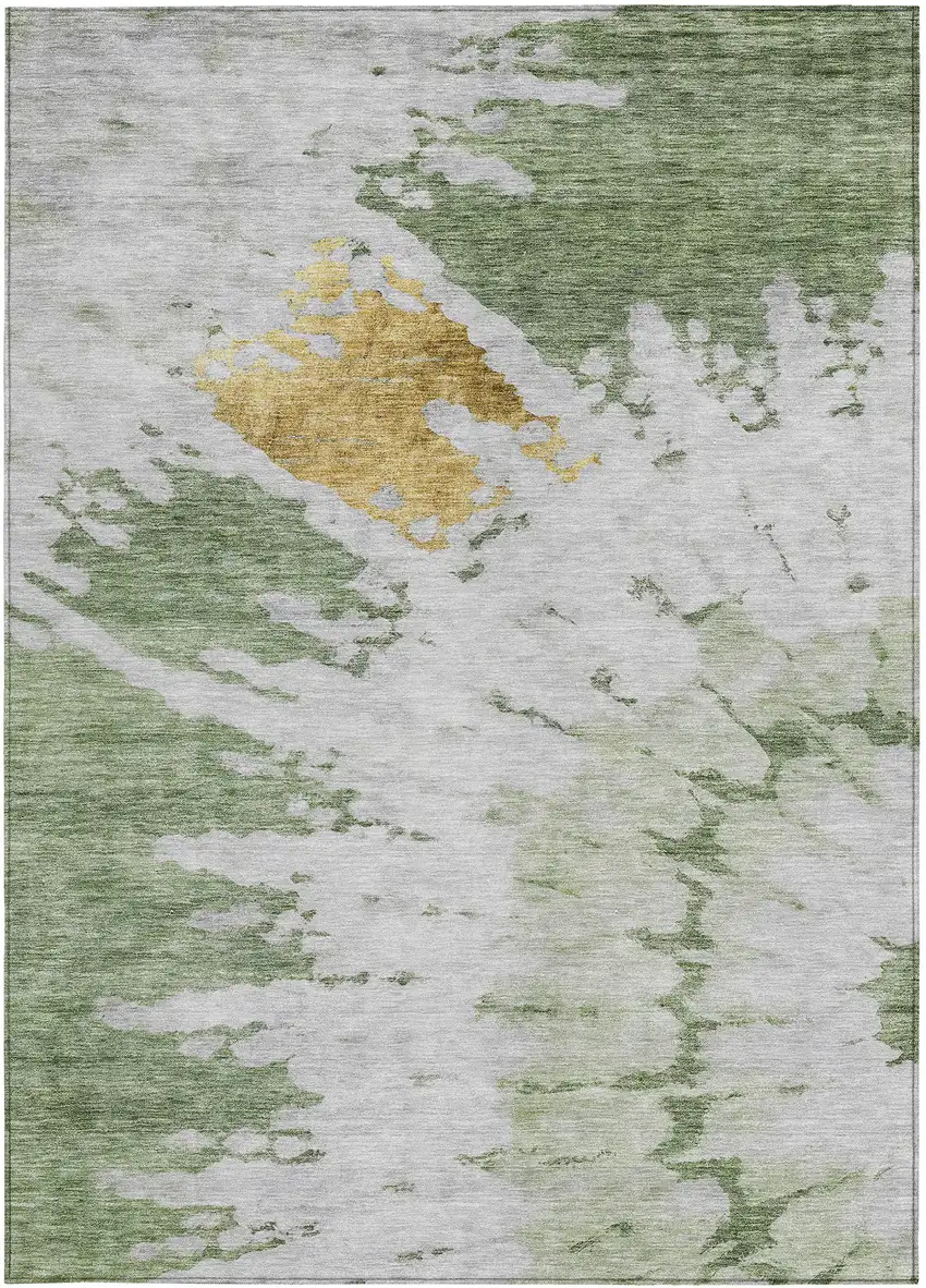 Artichoke Green And Olive Green Abstract Washable Indoor Outdoor Area Rug Photo 5
