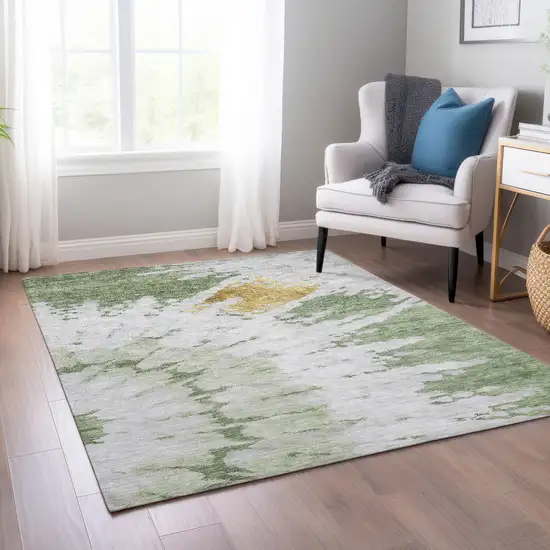 Artichoke Green And Olive Green Abstract Washable Indoor Outdoor Area Rug Photo 7