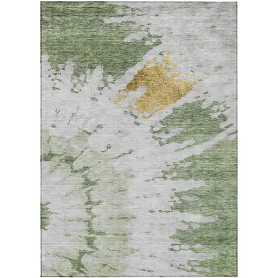 Artichoke Green And Olive Green Abstract Washable Indoor Outdoor Area Rug Photo 2