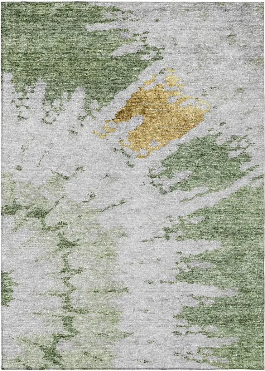 Artichoke Green And Olive Green Abstract Washable Indoor Outdoor Area Rug Photo 2