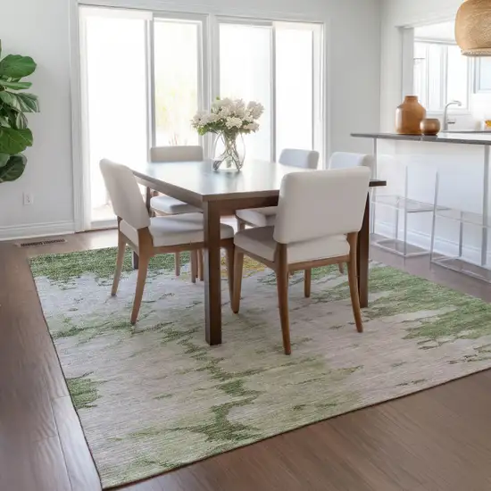 Artichoke Green And Olive Green Abstract Washable Indoor Outdoor Area Rug Photo 8