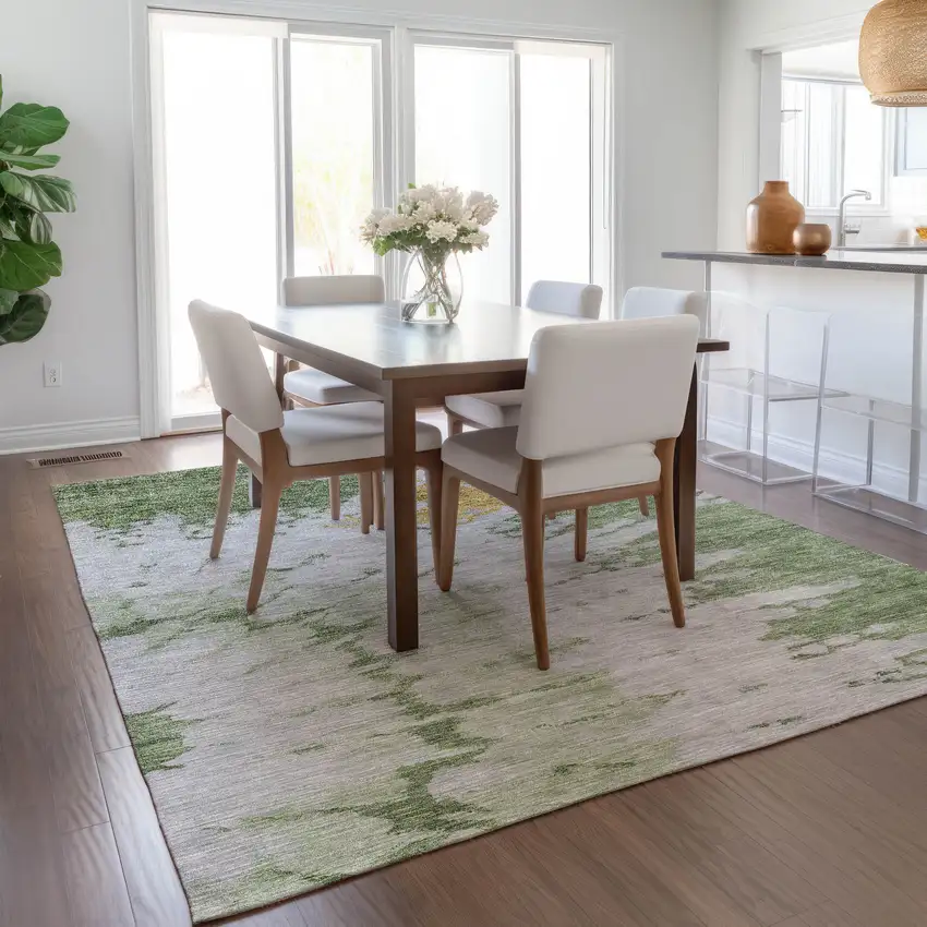 Artichoke Green And Olive Green Abstract Washable Indoor Outdoor Area Rug Photo 8