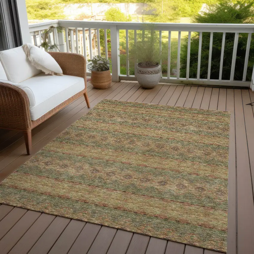 Artichoke Green And Olive Green Floral Medallion Washable Indoor Outdoor Area Rug Photo 6