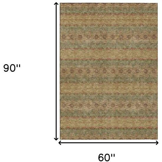 Artichoke Green And Olive Green Floral Medallion Washable Indoor Outdoor Area Rug Photo 3