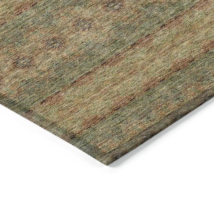 Artichoke Green And Olive Green Floral Medallion Washable Indoor Outdoor Area Rug Photo 5