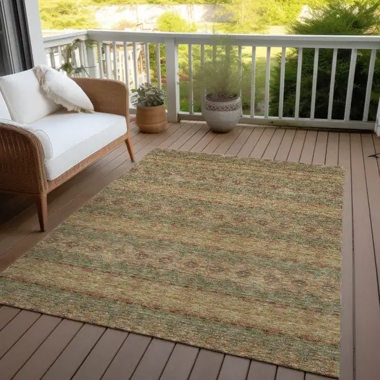 Artichoke Green And Olive Green Floral Medallion Washable Indoor Outdoor Area Rug Photo 7
