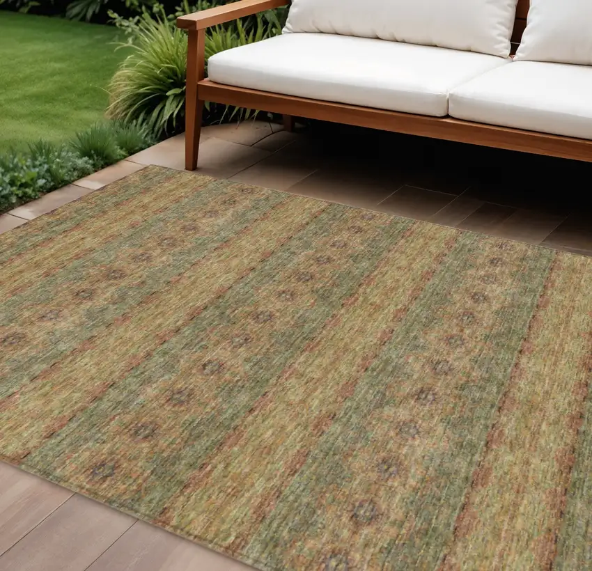 Artichoke Green And Olive Green Floral Medallion Washable Indoor Outdoor Area Rug Photo 1