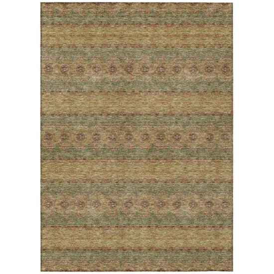 Artichoke Green And Olive Green Floral Medallion Washable Indoor Outdoor Area Rug Photo 2