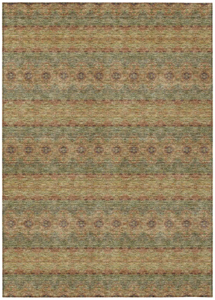 Artichoke Green And Olive Green Floral Medallion Washable Indoor Outdoor Area Rug Photo 2