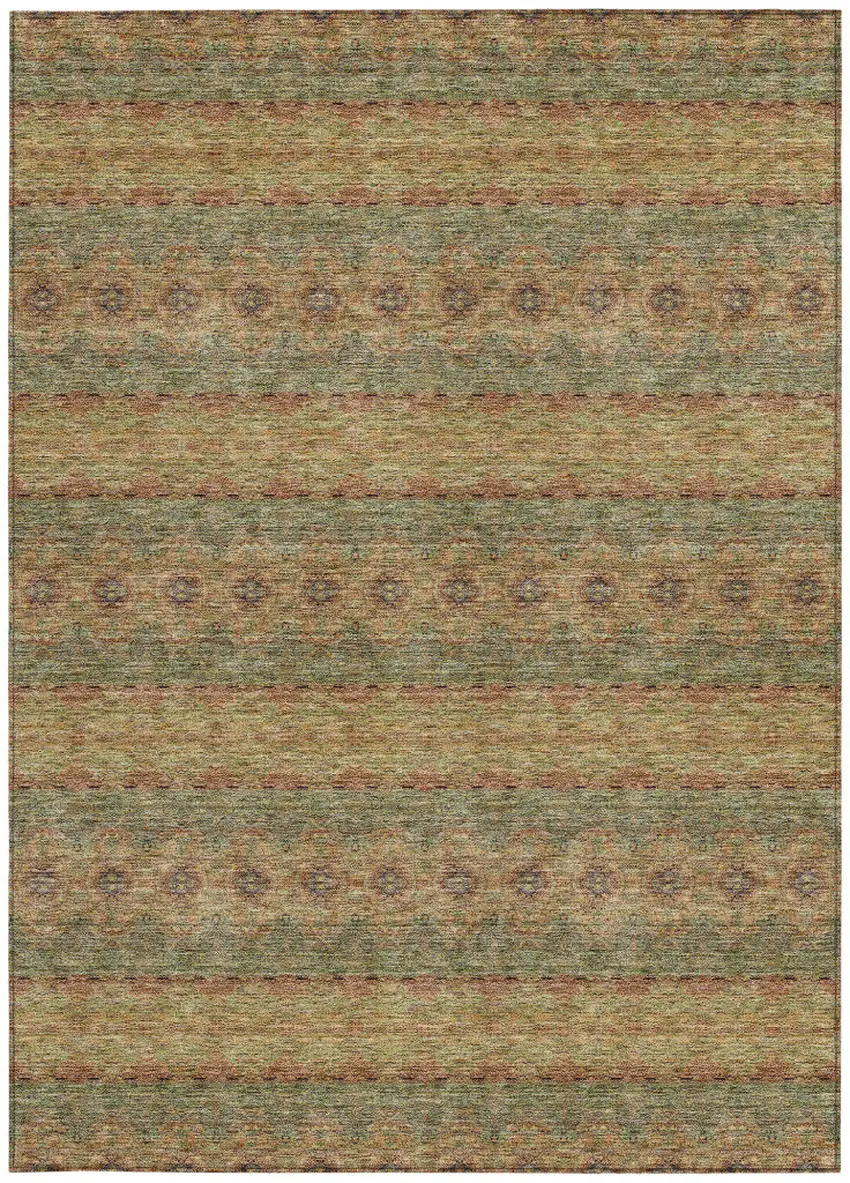 Artichoke Green And Olive Green Floral Medallion Washable Indoor Outdoor Area Rug Photo 6