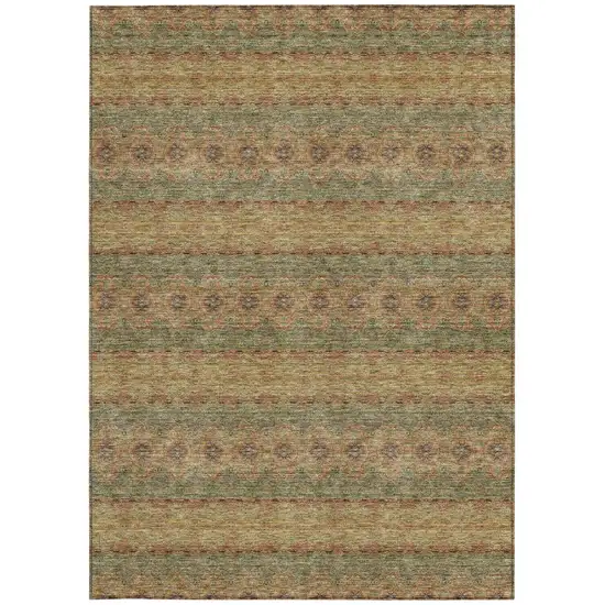 Artichoke Green And Olive Green Floral Medallion Washable Indoor Outdoor Area Rug Photo 5