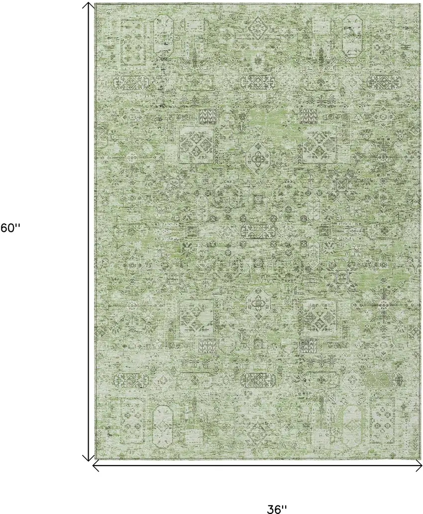 Artichoke Green And Olive Green Floral Washable Indoor Outdoor Area Rug Photo 3