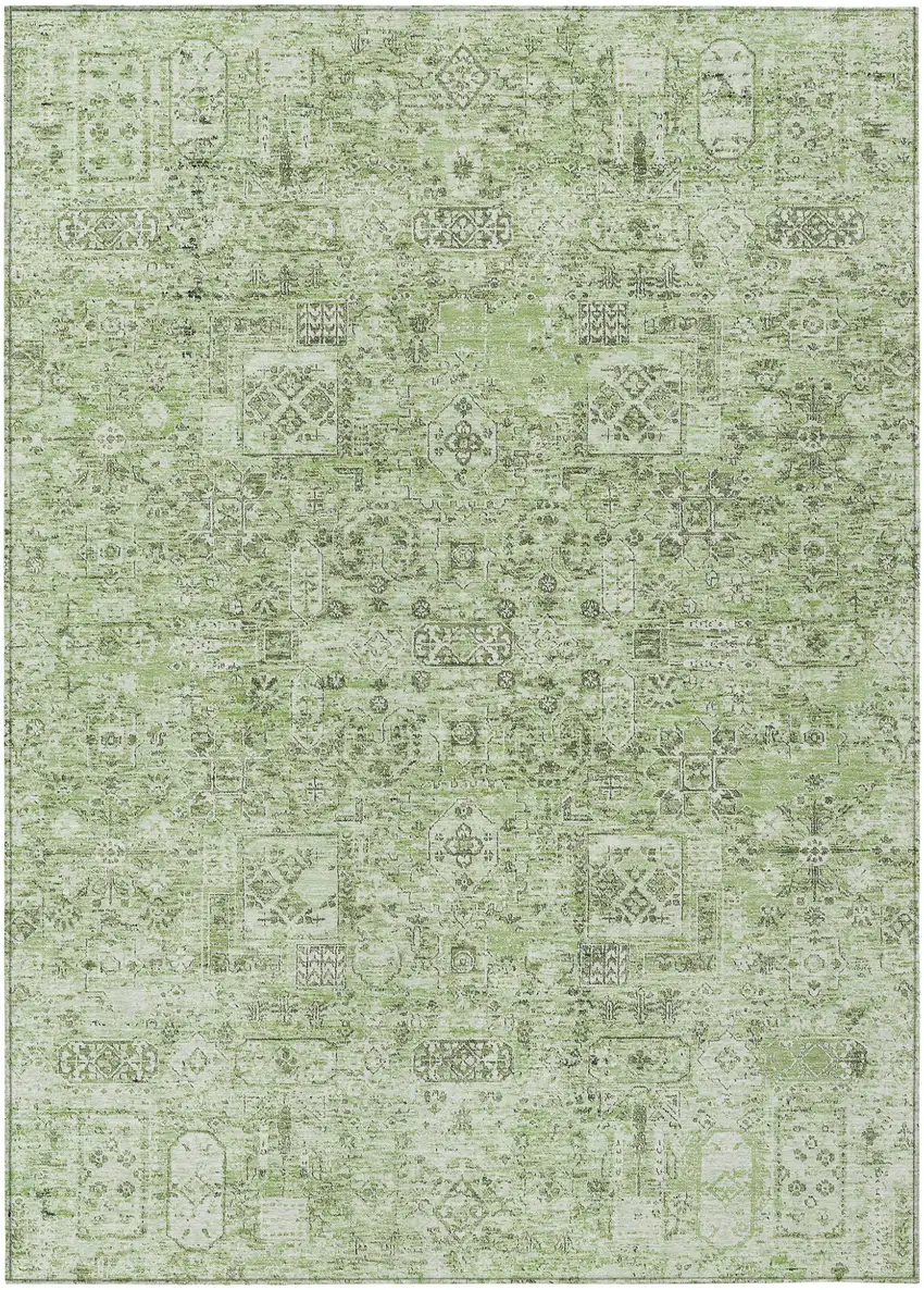 Artichoke Green And Olive Green Floral Washable Indoor Outdoor Area Rug Photo 2