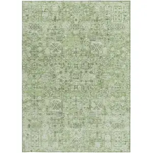 Photo of Artichoke Green And Olive Green Floral Washable Indoor Outdoor Area Rug