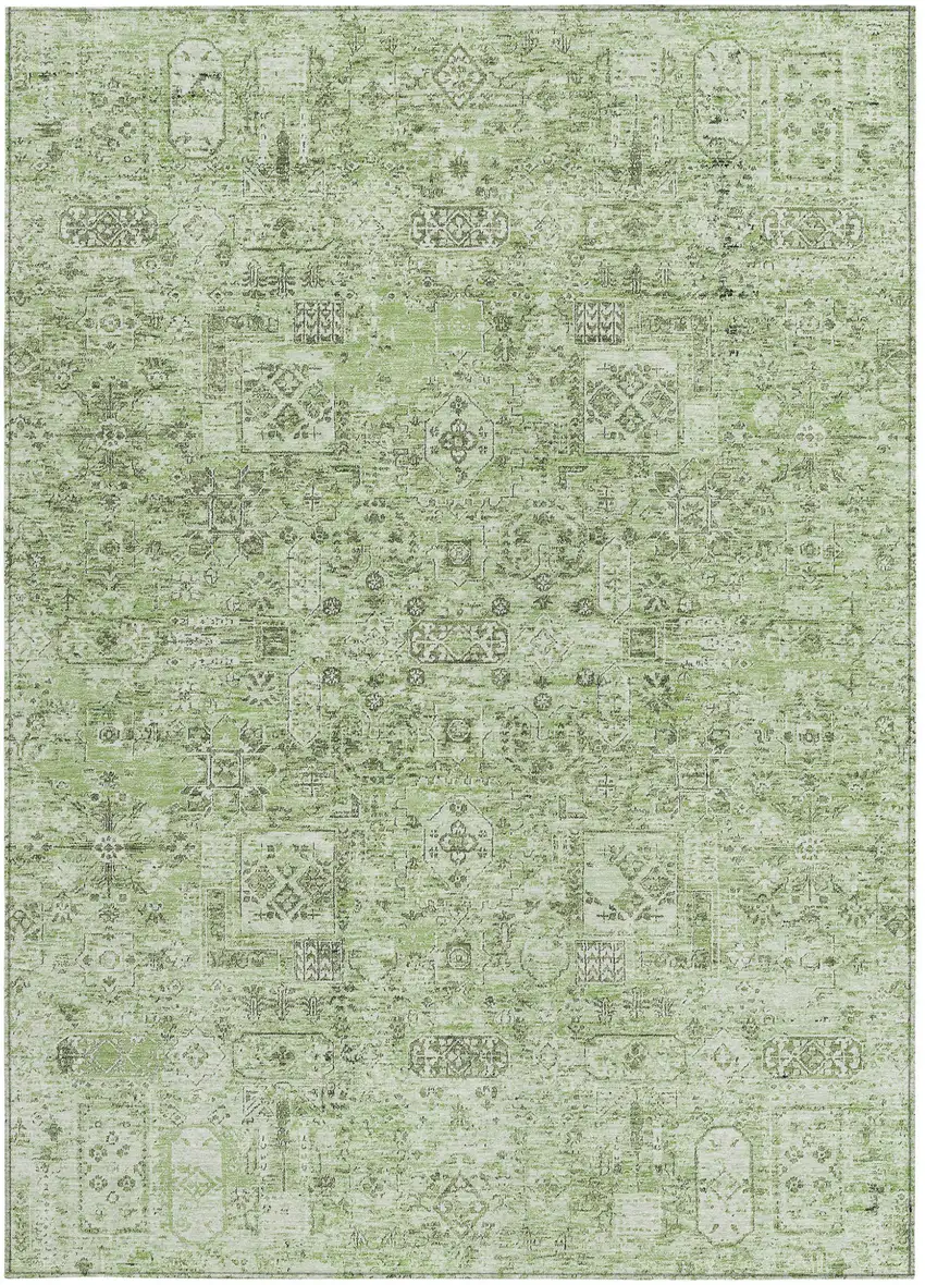 Artichoke Green And Olive Green Floral Washable Indoor Outdoor Area Rug Photo 5