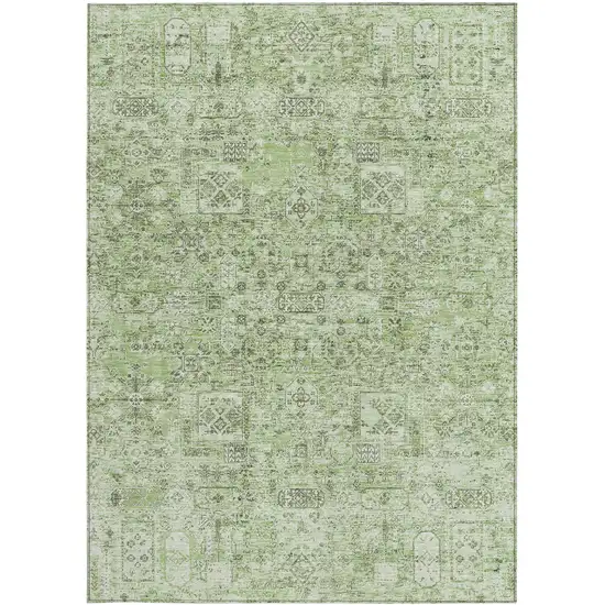 Artichoke Green And Olive Green Floral Washable Indoor Outdoor Area Rug Photo 5