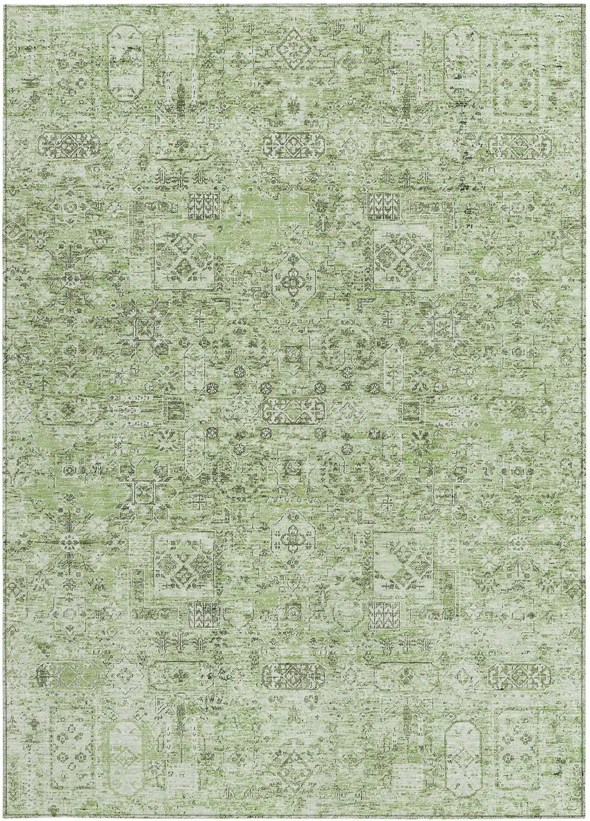Artichoke Green And Olive Green Floral Washable Indoor Outdoor Area Rug Photo 5
