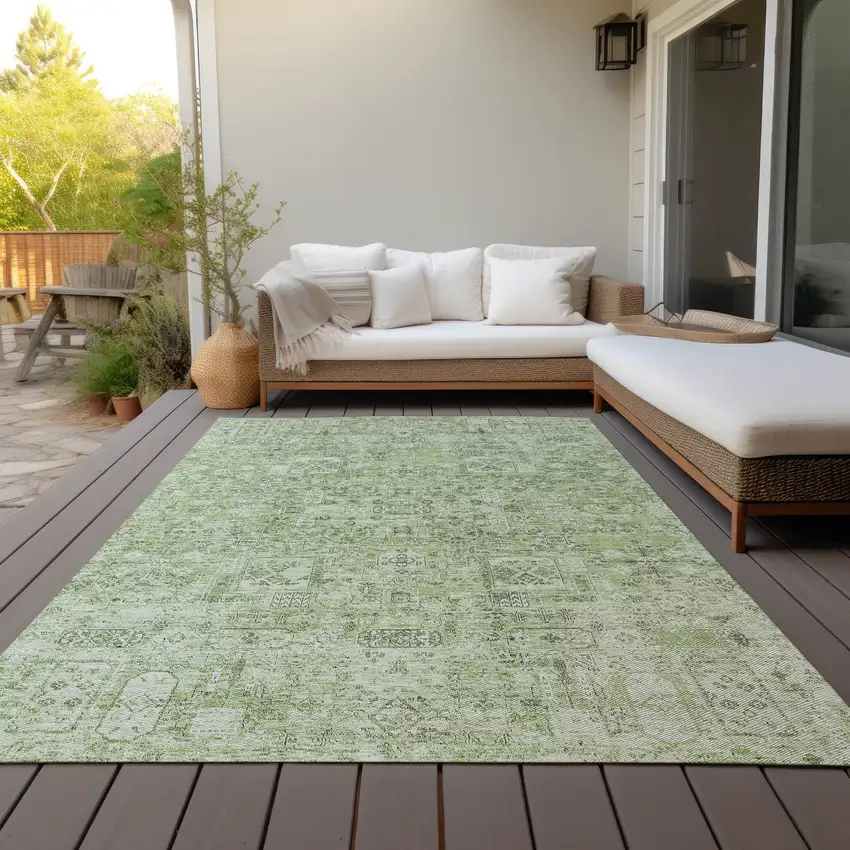 Artichoke Green And Olive Green Floral Washable Indoor Outdoor Area Rug Photo 9