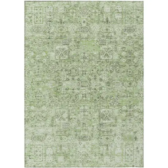 Artichoke Green And Olive Green Floral Washable Indoor Outdoor Area Rug Photo 2