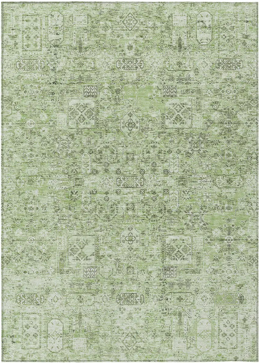 Artichoke Green And Olive Green Floral Washable Indoor Outdoor Area Rug Photo 2