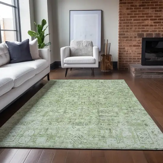 Artichoke Green And Olive Green Floral Washable Indoor Outdoor Area Rug Photo 7