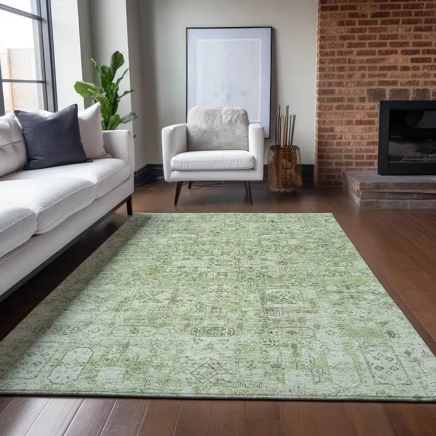 Artichoke Green And Olive Green Floral Washable Indoor Outdoor Area Rug Photo 7