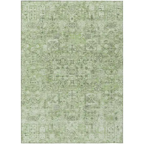 Artichoke Green And Olive Green Floral Washable Indoor Outdoor Area Rug Photo 2