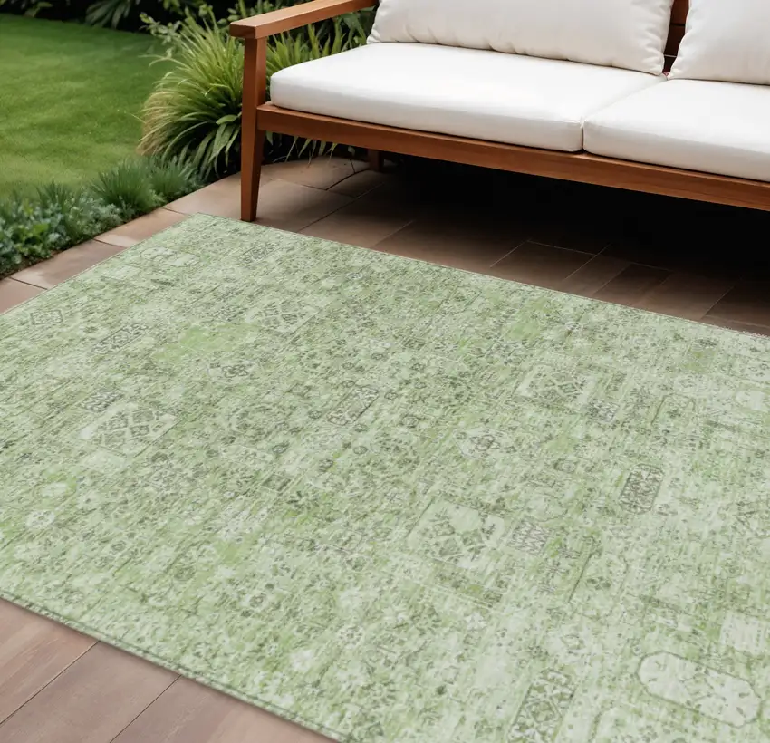 Artichoke Green And Olive Green Floral Washable Indoor Outdoor Area Rug Photo 1