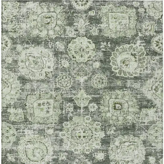 Artichoke Green And Olive Green Floral Washable Indoor Outdoor Area Rug Photo 6