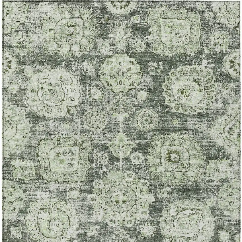 Artichoke Green And Olive Green Floral Washable Indoor Outdoor Area Rug Photo 6