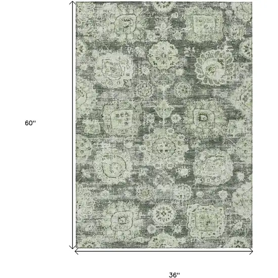Artichoke Green And Olive Green Floral Washable Indoor Outdoor Area Rug Photo 3