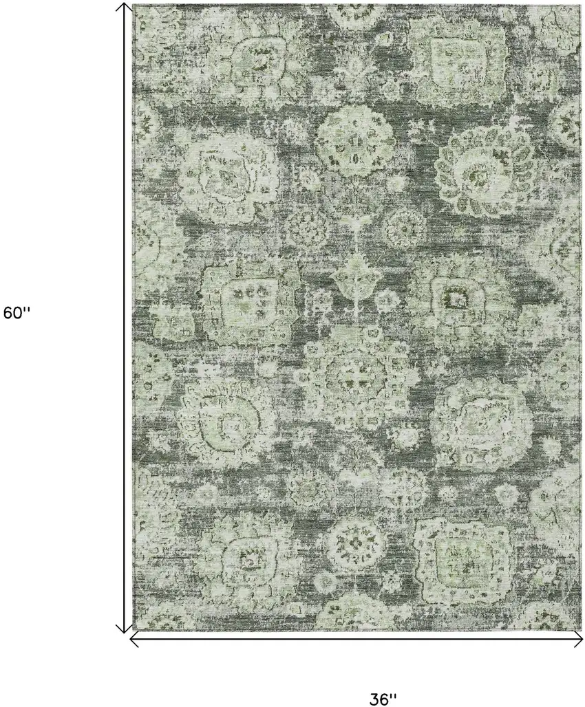 Artichoke Green And Olive Green Floral Washable Indoor Outdoor Area Rug Photo 3