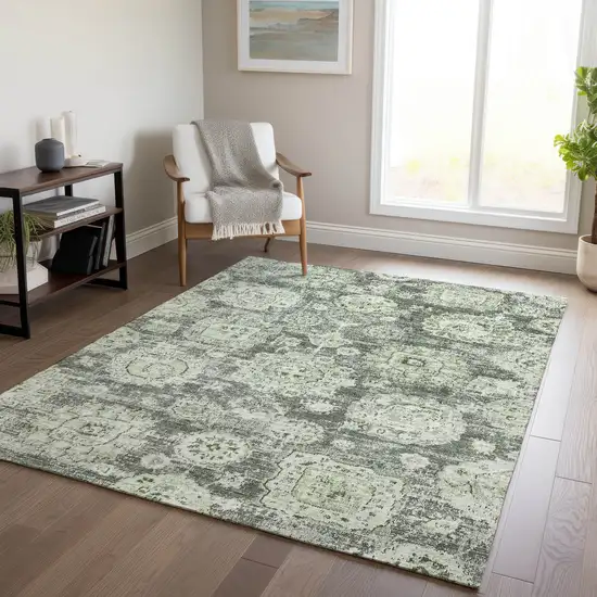 Artichoke Green And Olive Green Floral Washable Indoor Outdoor Area Rug Photo 8