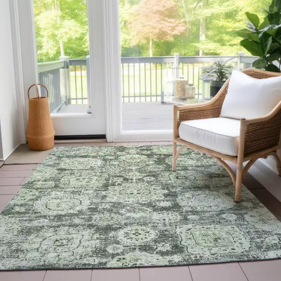 Artichoke Green And Olive Green Floral Washable Indoor Outdoor Area Rug Photo 9