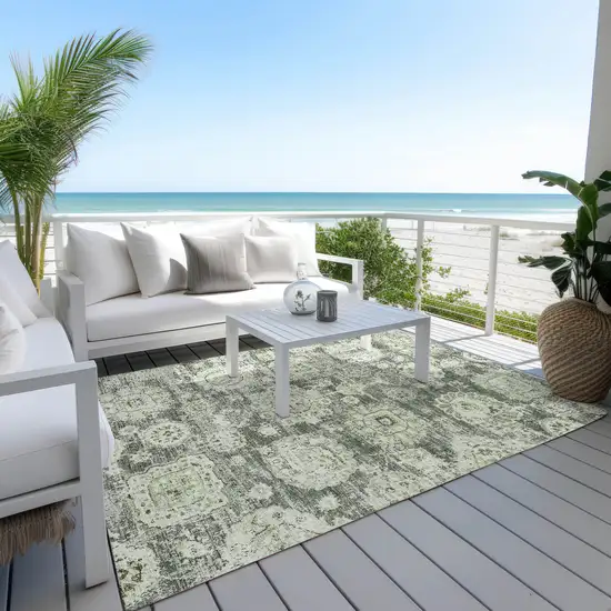 Artichoke Green And Olive Green Floral Washable Indoor Outdoor Area Rug Photo 7