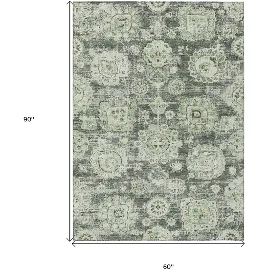 Artichoke Green And Olive Green Floral Washable Indoor Outdoor Area Rug Photo 9