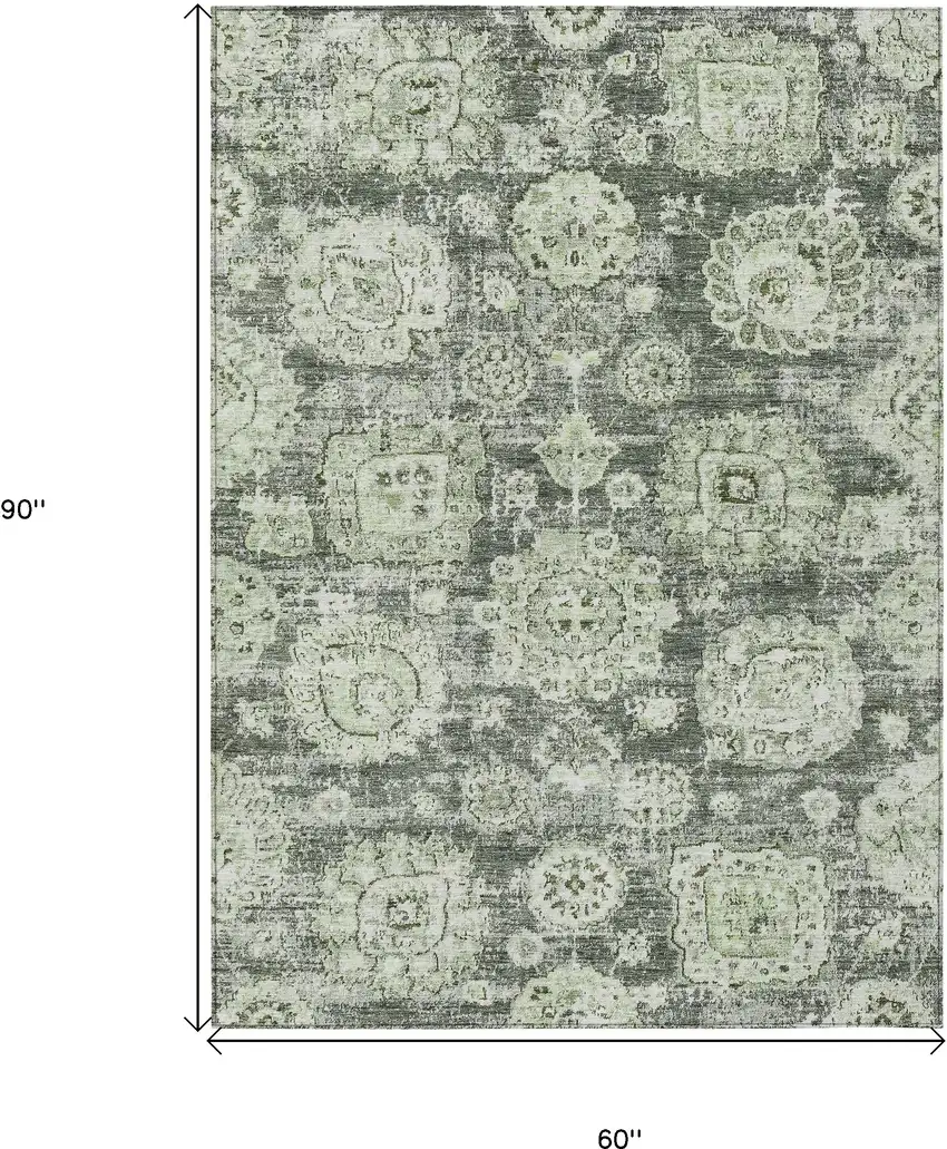 Artichoke Green And Olive Green Floral Washable Indoor Outdoor Area Rug Photo 9