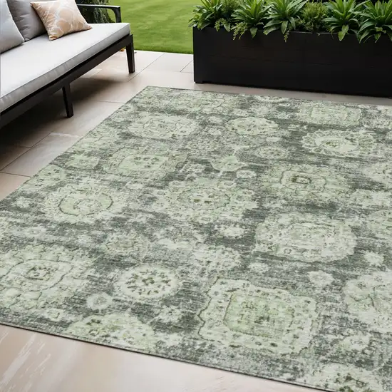 Artichoke Green And Olive Green Floral Washable Indoor Outdoor Area Rug Photo 1