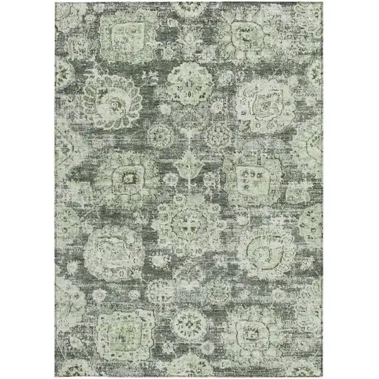 Artichoke Green And Olive Green Floral Washable Indoor Outdoor Area Rug Photo 5